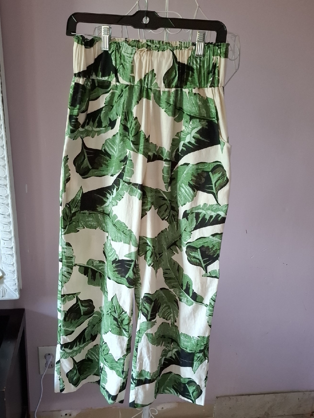 Kourt Tropical Leaf Wide Leg Pants - Green & Cream